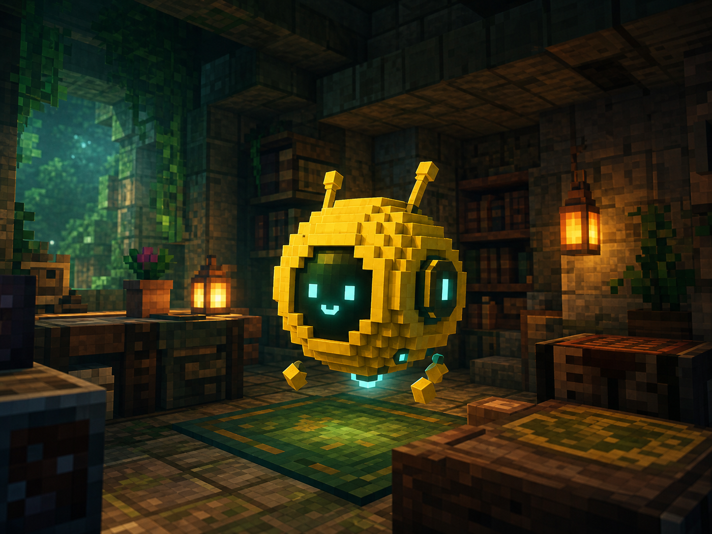 Verity Mod wiki companion AI assistant in a Minecraft workshop